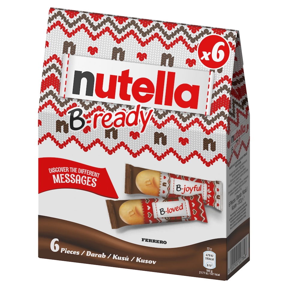 Obrázek 1 pro produkt Nutella B-ready Křupavá oplatka plněná lískooříškovou pomazánkou s kakaem a křupkami 6 x 22g
