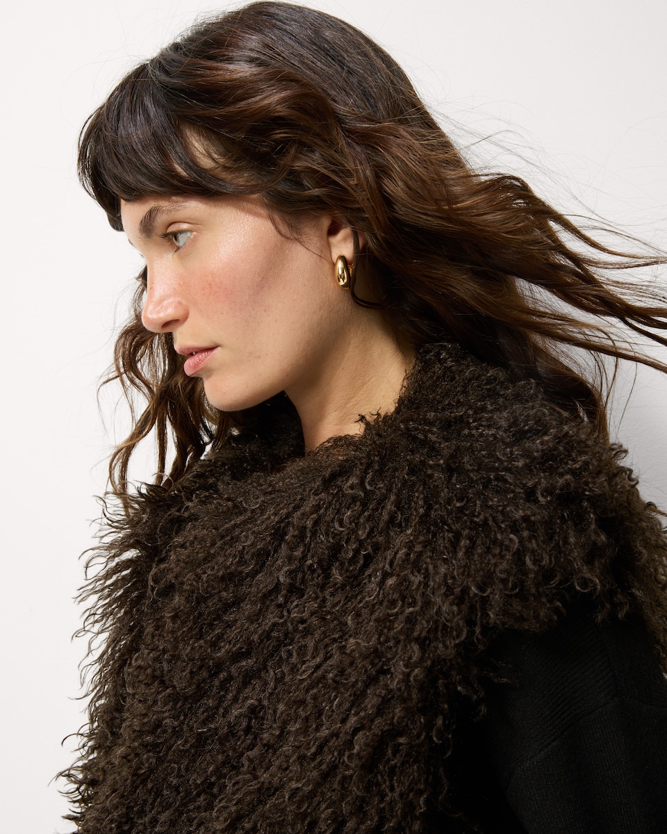 image 1 of F&F Crinkle Faux Fur Gilet in Brown