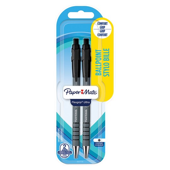 Paper Mate Flexgrip Ultra Ballpoint Pens, Black, 2 Count Tesco Groceries