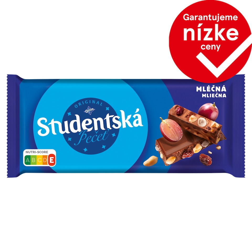 ORION Študentská pečať Mliečna čokoláda s arašidmi, hrozienkami a želé 170 g