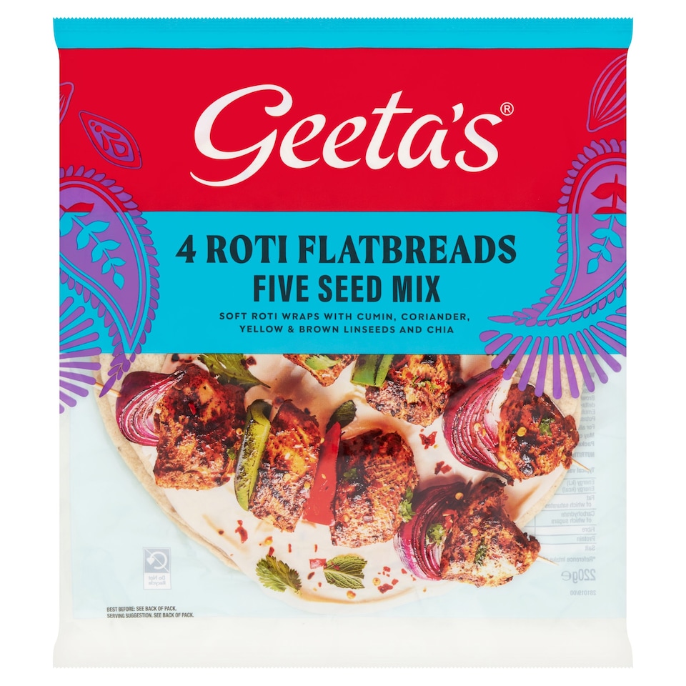 Geeta's Five Seeds Wrappable Roti Flatbreads 4 Pack 220g