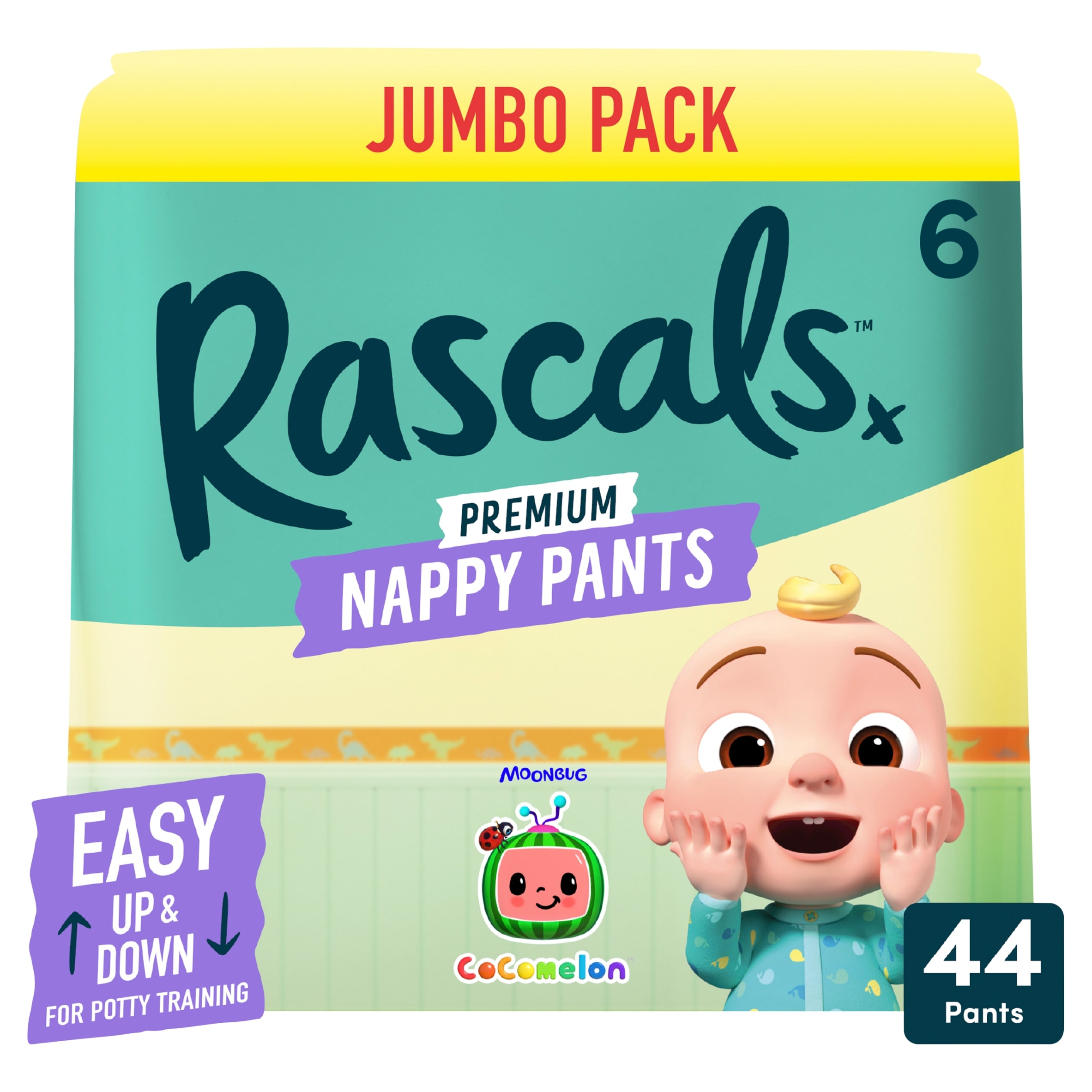 Rascals Premium CoComelon Nappy Pants, Size 6 | 44 Jumbo Pack