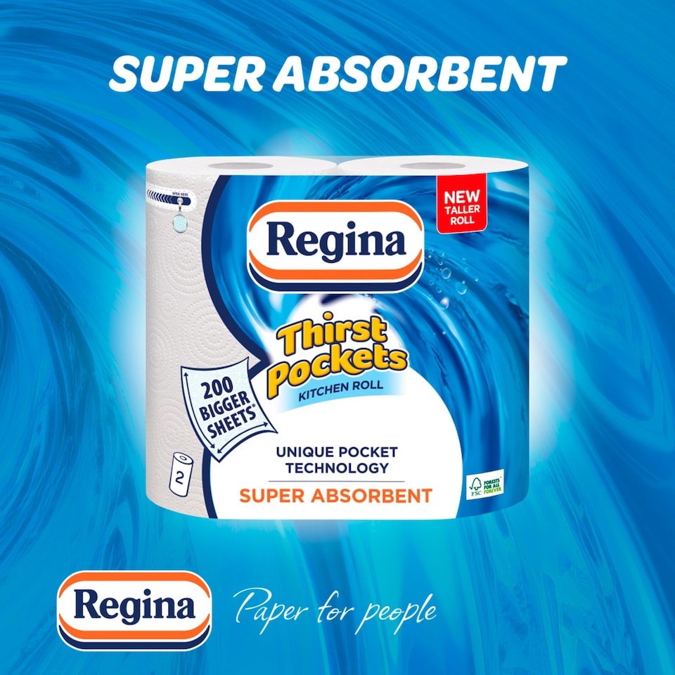 image 1 of Regina Thirst Pockets Kitchen Roll 2 Pack