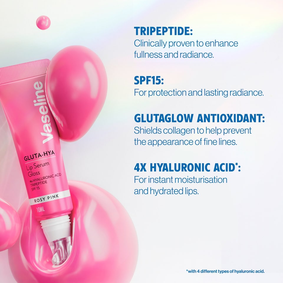 image 1 of Vaseline Gluta-Hya Serum Gloss Tinted Lip Care Rosy Pink 10ml