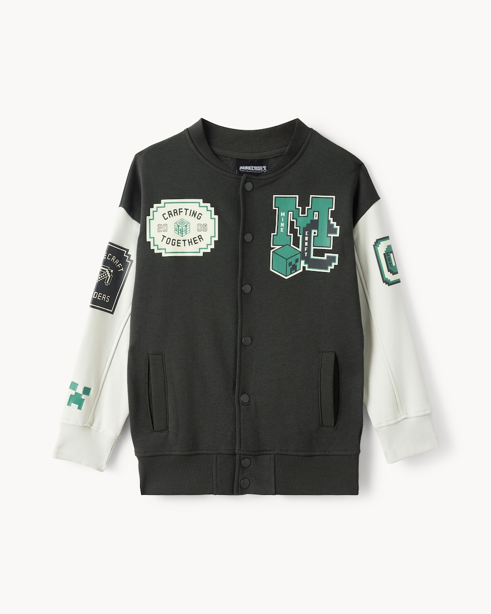image 1 of Minecraft Cotton Rich Varsity Jacket in Grey