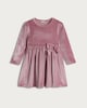 image 4 of F&F Girls Velvet Bow Detail Long Sleeved Dress in Pink