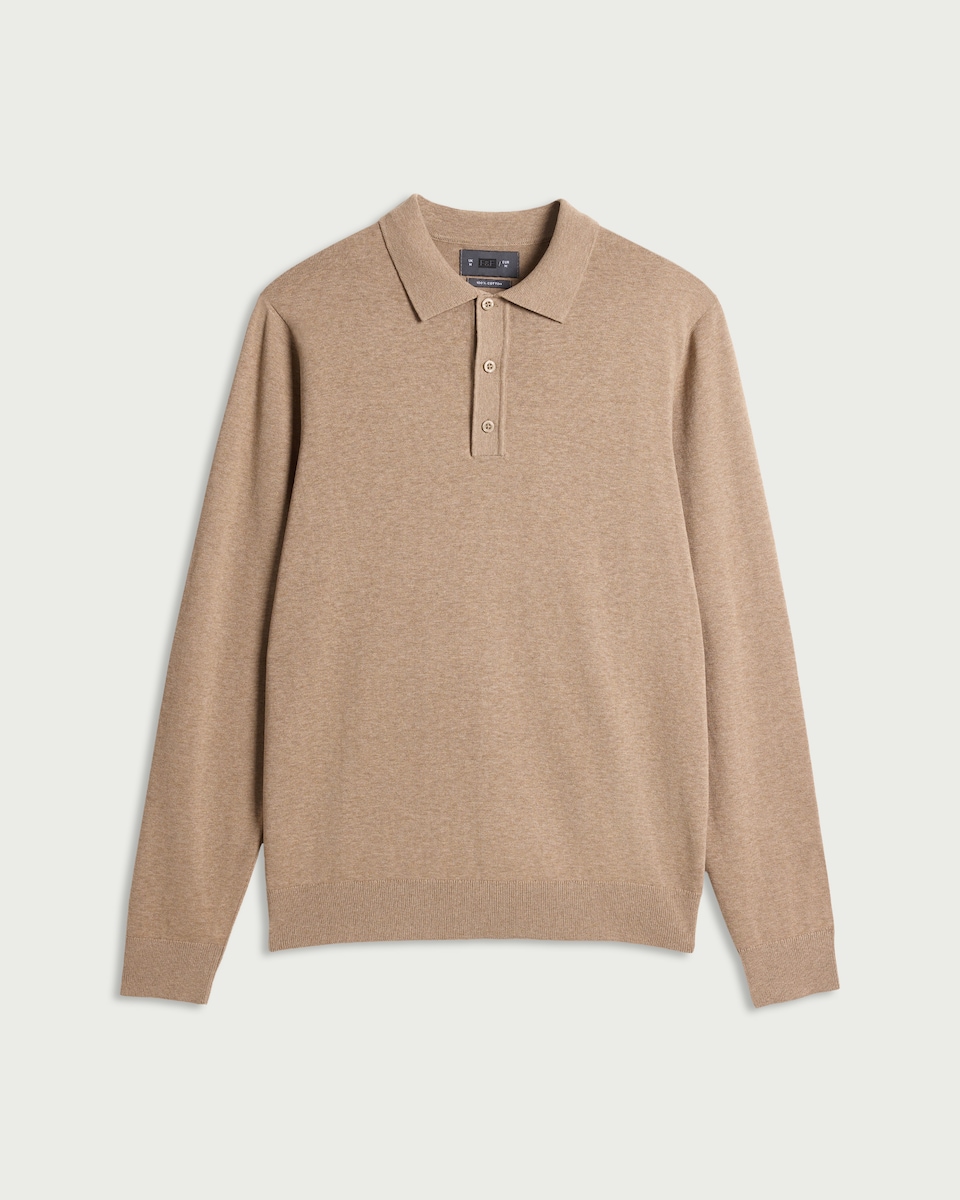 image 1 of F&F Pure Cotton Knitted Polo Jumper in Neutral