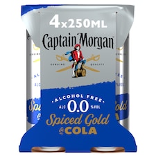 Captain Morgan Spiced Gold Alcohol Free & Cola Ready To Drink Can 4x250ml