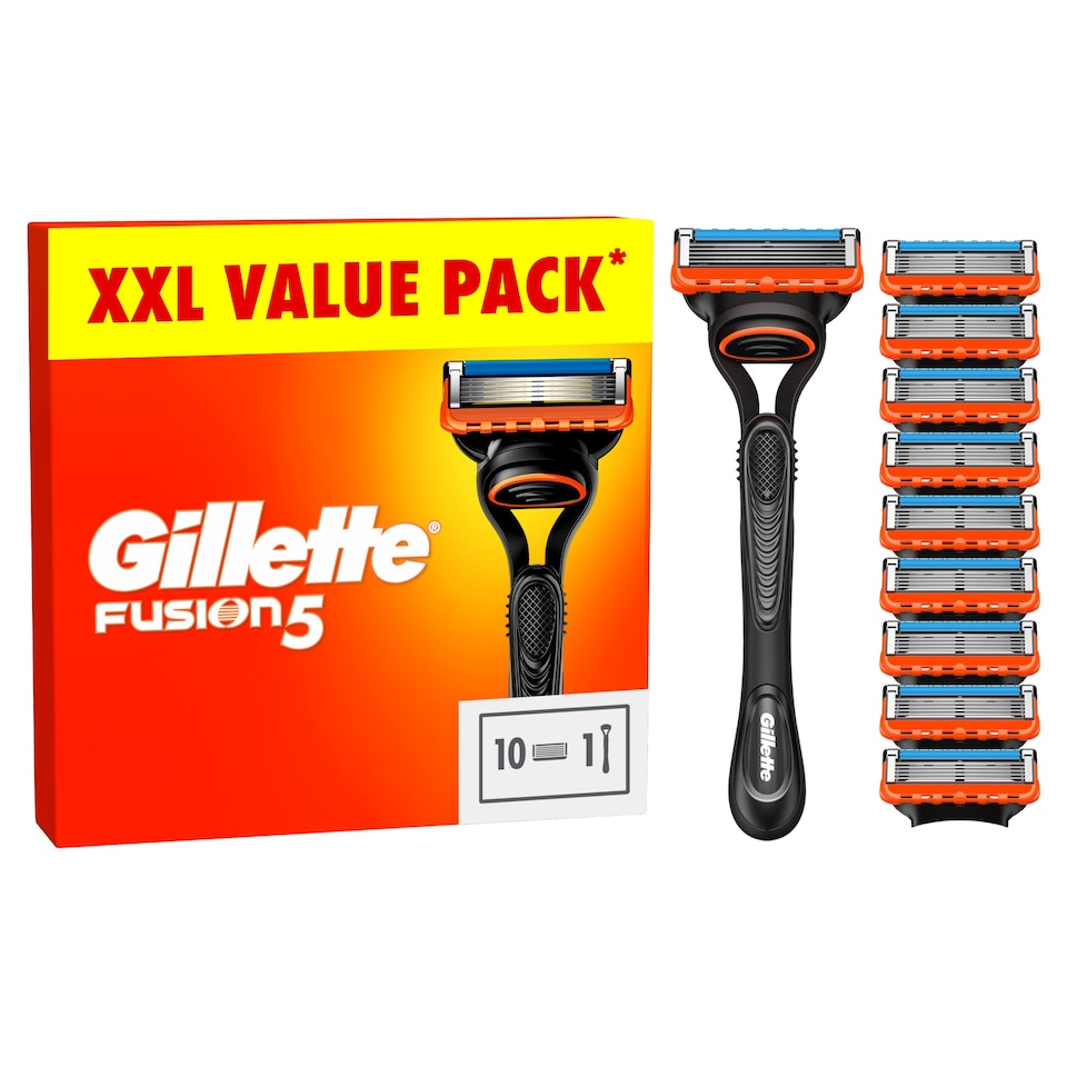 Gillette Fusion 5 Value Pack Mens Razor + 10 Blade Refills - Tesco