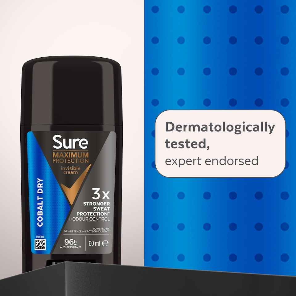 image 1 of Sure Men Maximum Protection  Cobalt Dry Odour Control 96h  Antiperspirant Deodorant Invisible Cream 60ml