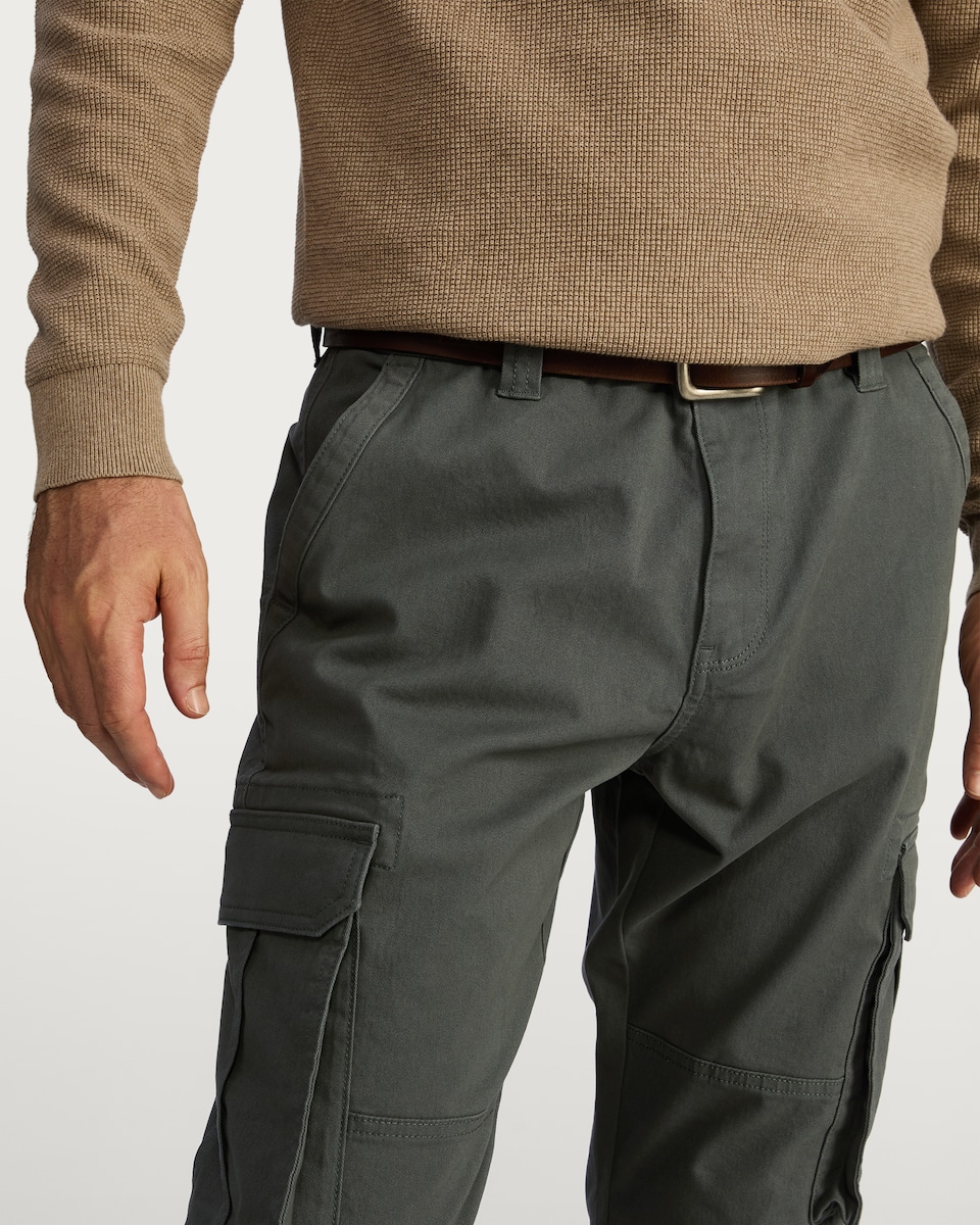 image 1 of F&F Cotton Rich Straight Leg Cargo Trousers in Khaki