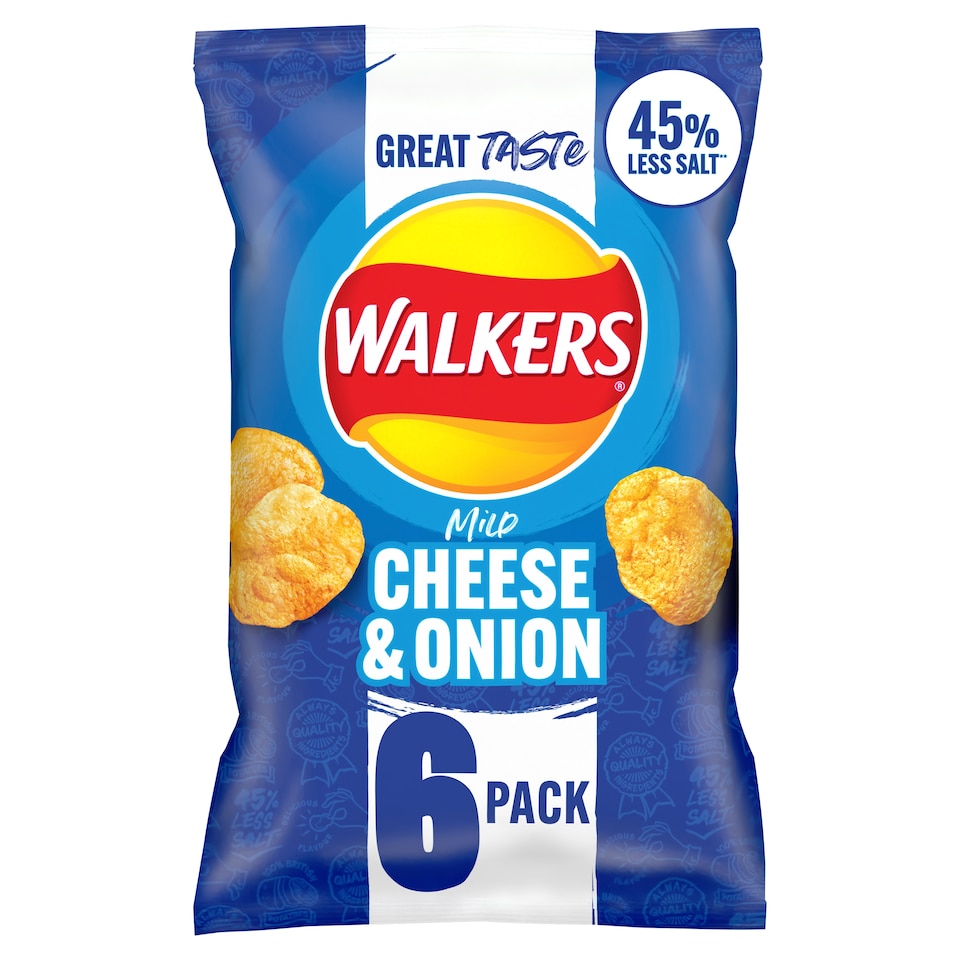 image 1 of Walkers Mild Cheese & Onion Less Salt Multipack Crisps 6x25g