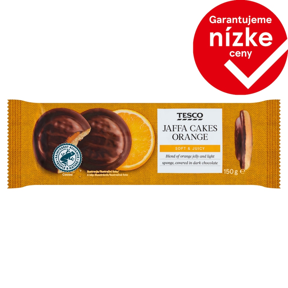 Tesco Piškóty s pomarančovým želé polomáčané v horkej čokoláde 150 g
