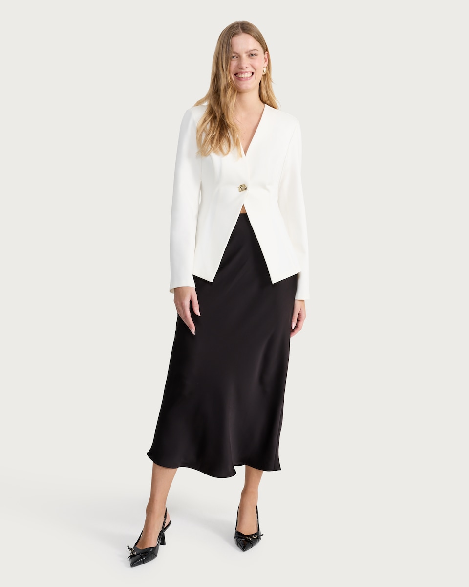 image 1 of F&F Ponte Single Metal Button Jacket in Cream