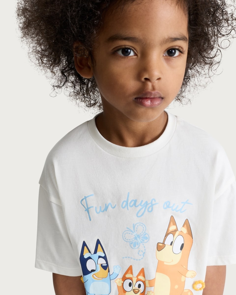 image 1 of Bluey Pure Cotton Fun Days Out T-Shirt in Cream