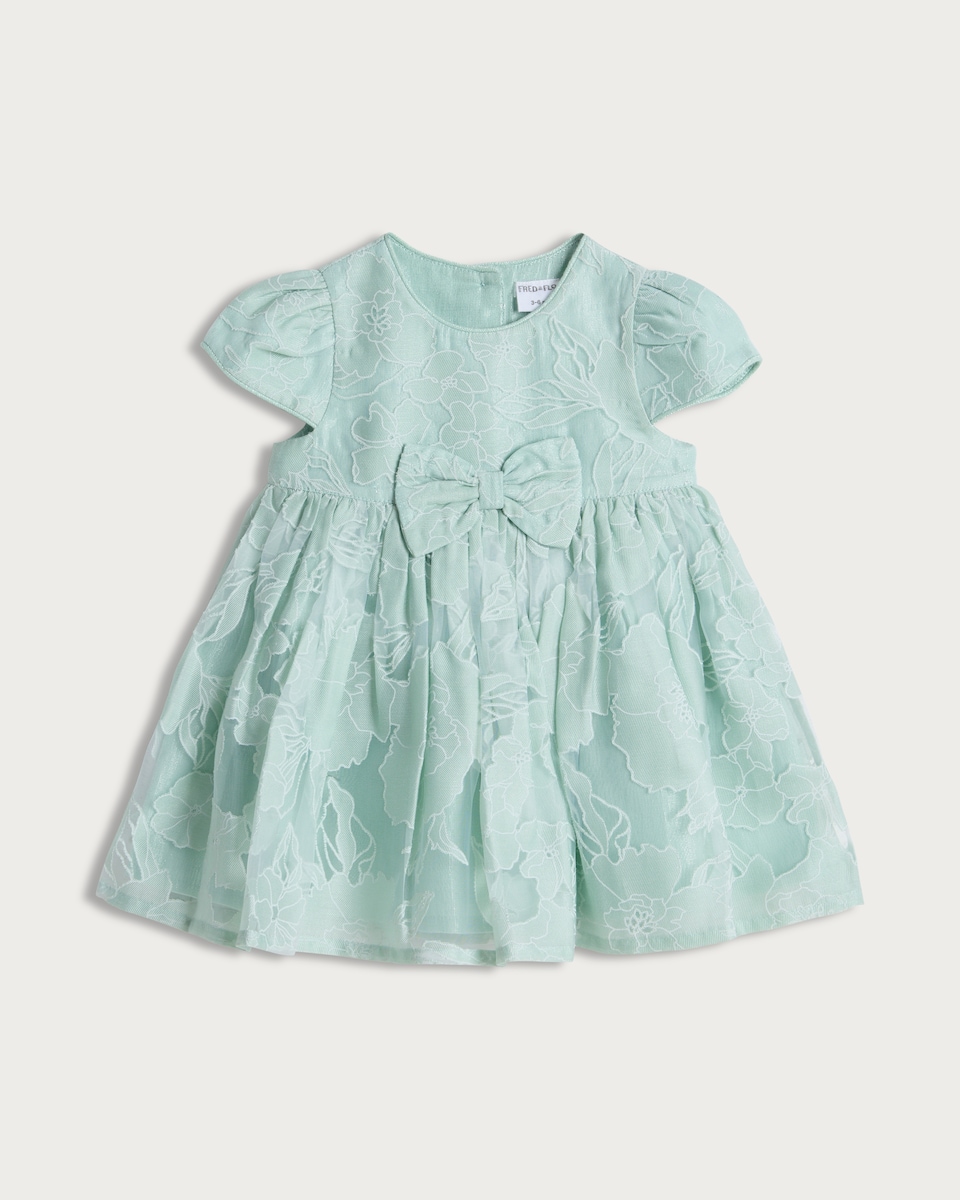 image 1 of F&F Baby Floral Lace Bow Detail Dress in Blue