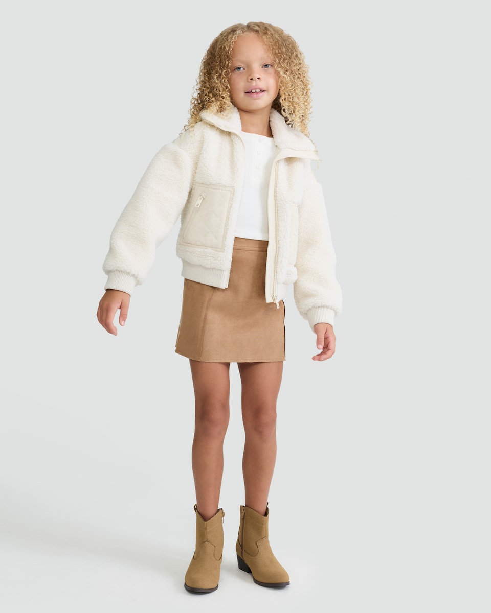 image 1 of F&F Girls Faux Suede Mini Skirt in Brown