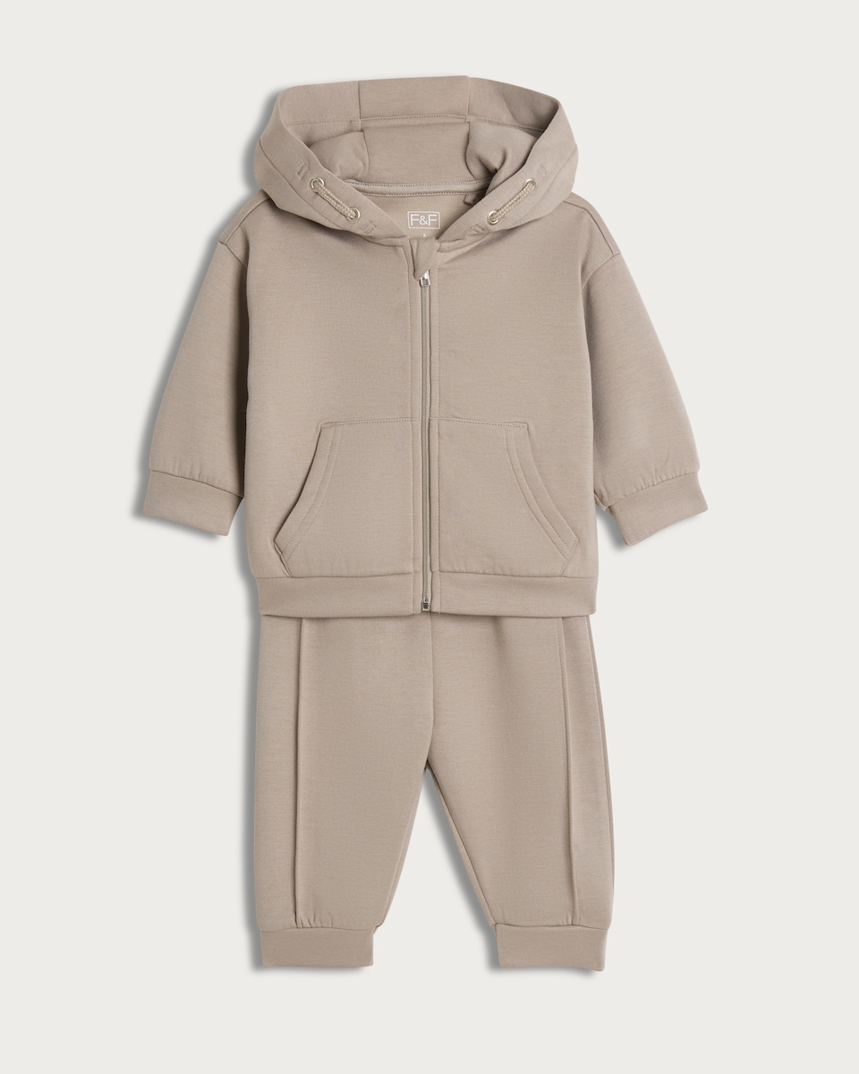 image 1 of F&F x Samantha Faiers 2-Piece Zip Up Hoodie and Joggers Set in Neutral