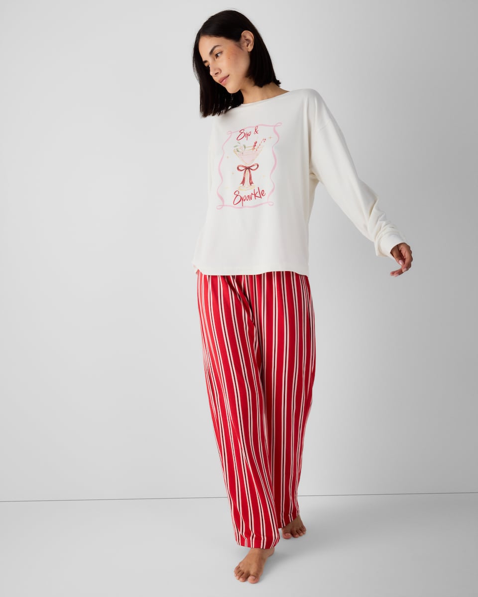 image 1 of Christmas Cocktail Pyjama Set in Red