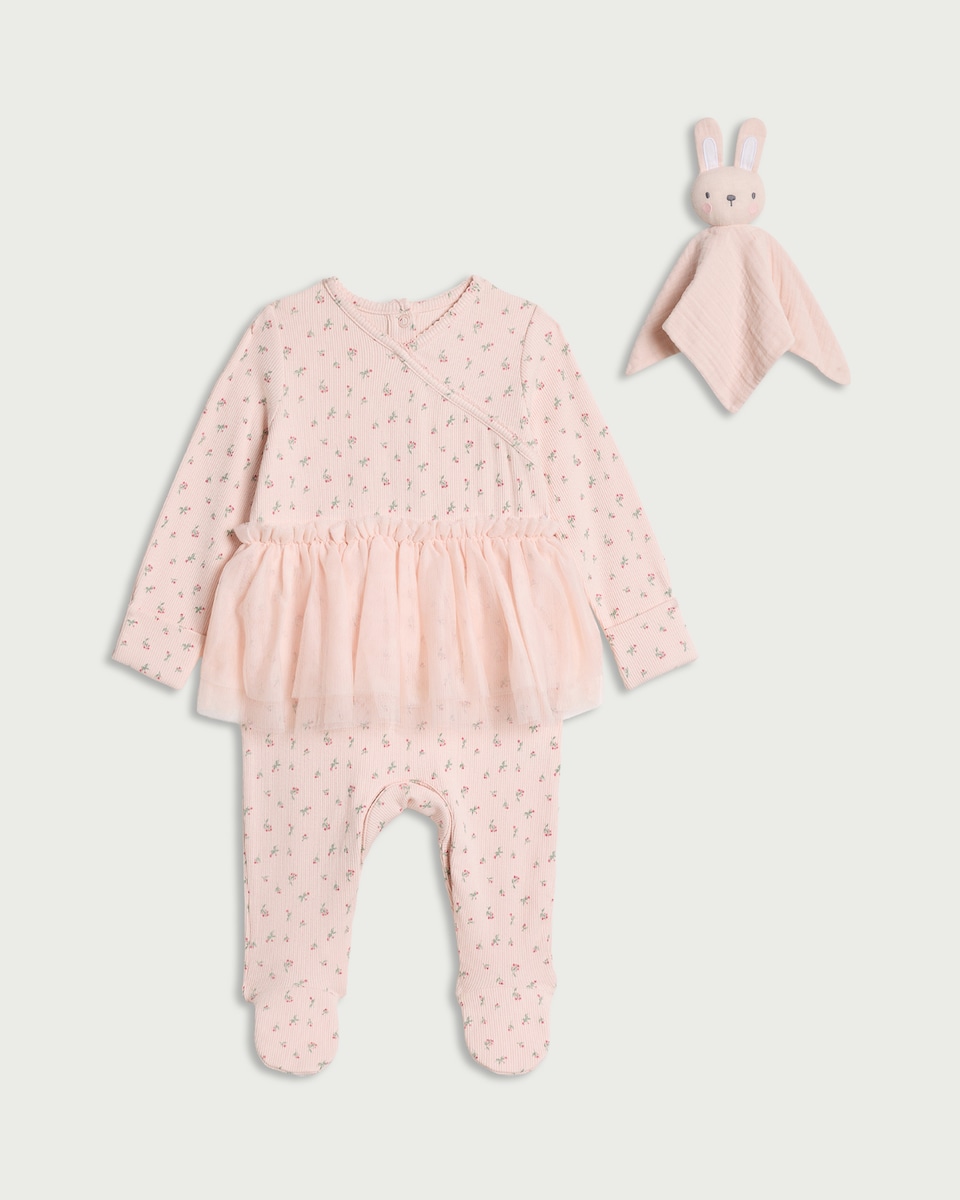 image 1 of F&F Baby 2-Piece Cotton Rich Floral Set in Pink