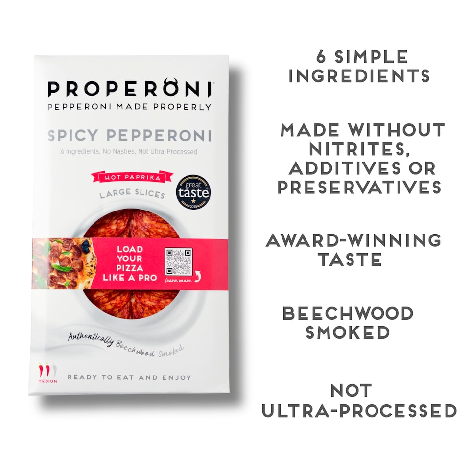 image 1 of Properoni Spicy Hot Paprika Large Sliced Pepperoni 80g