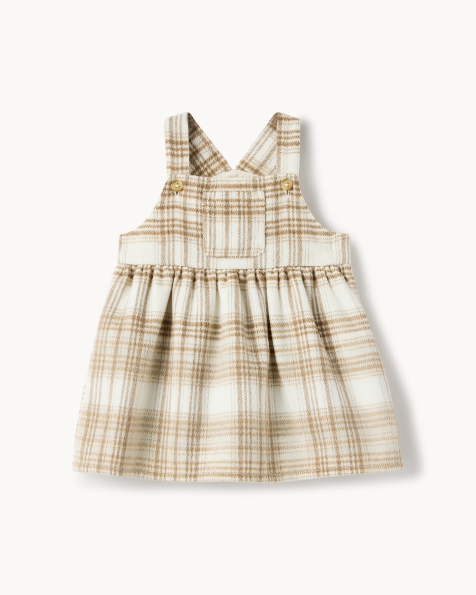 image 1 of F&F Baby Check Dress, Bodysuit and Tights Set in Tan