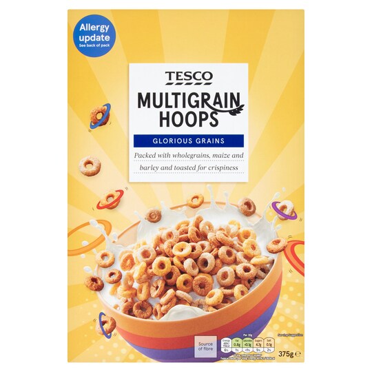 Tesco Multigrain Hoops Cereal 375G Tesco Groceries
