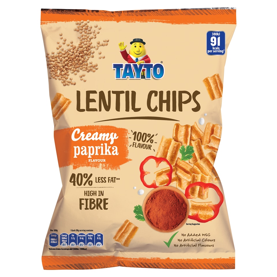 Tayto Lentil Chips Creamy Paprika Flavour Lentil Snacks 100g