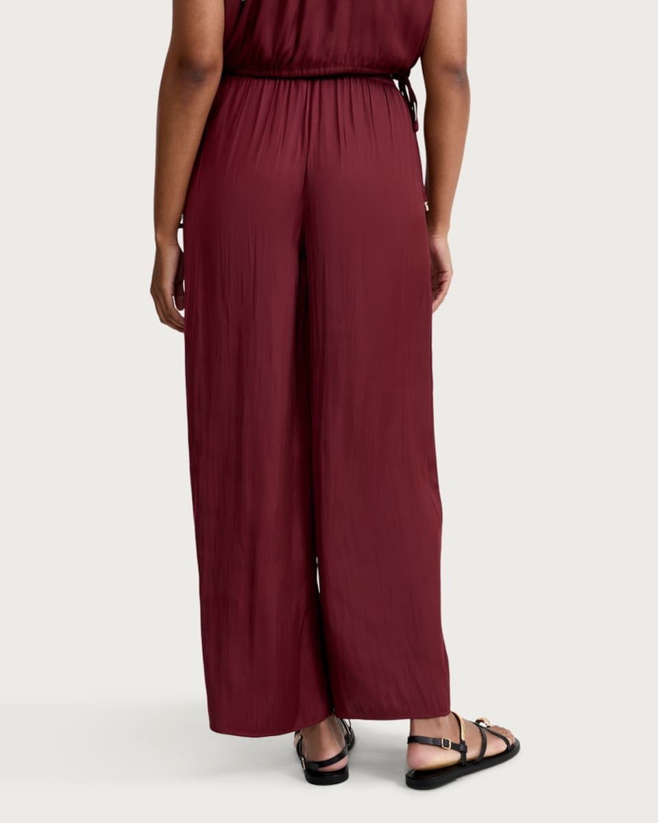 image 1 of F&F Satin Drawstring Co-ord Trousers in Burgundy