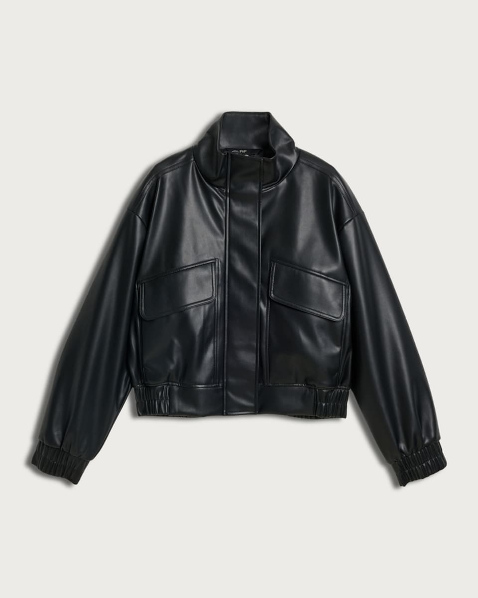 F&F Faux Leather Funnel Neck Jacket in Black