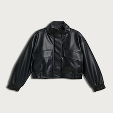 F&F Faux Leather Funnel Neck Jacket in Black
