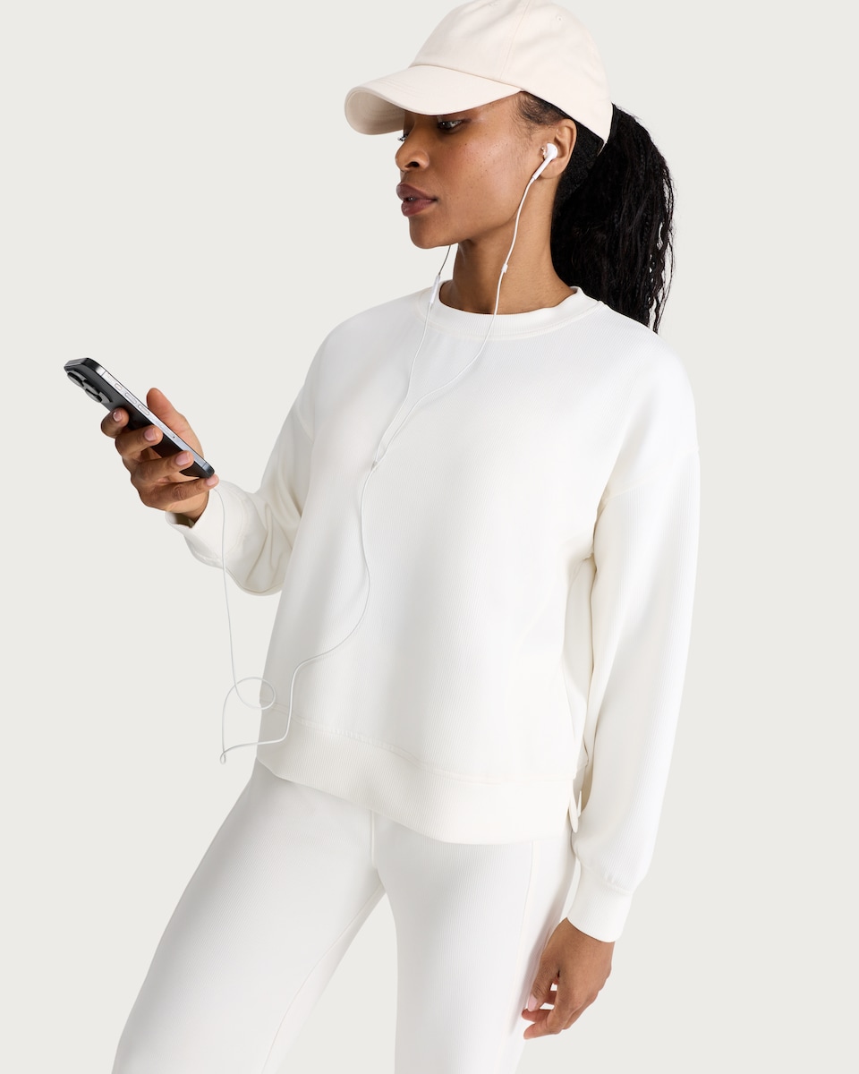 image 1 of F&F Active AFTERCLASS Ribbed Crew Neck Co-ord Sweatshirt in Cream