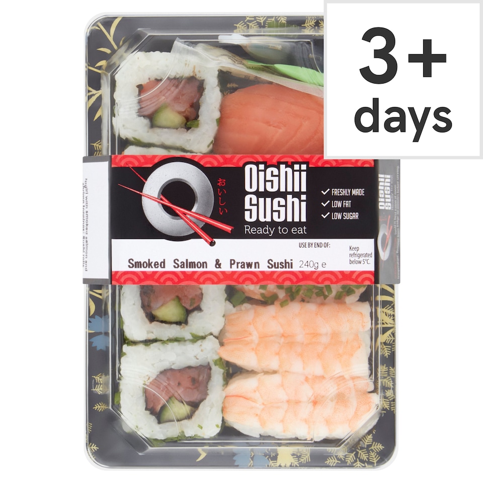 Oishii Sushi Smoked Salmon & Prawn Sushi 240G Tesco Groceries