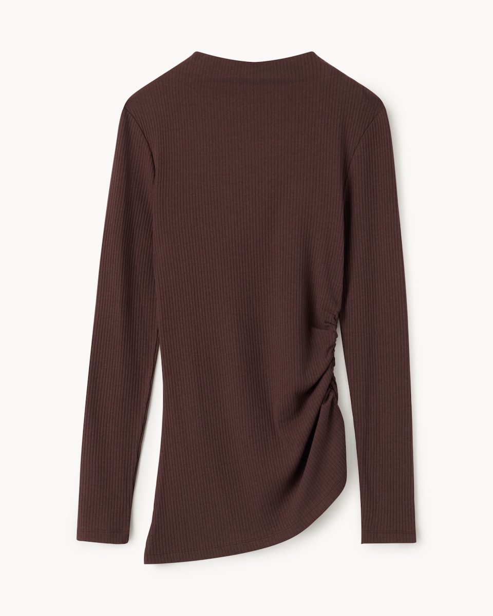 image 1 of F&F Cotton Blend Ribbed Ruched Side Top in Brown