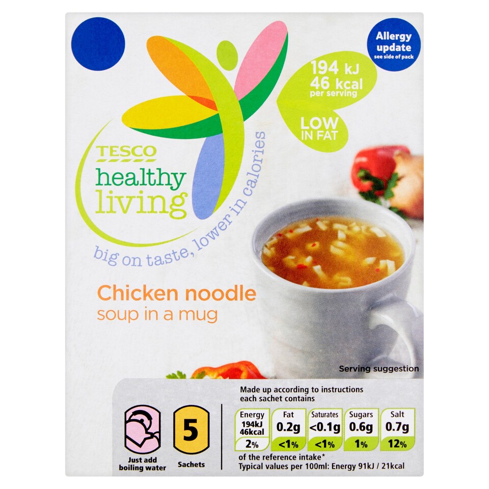 Tesco Healthy Living Chicken Noodle Soup In A 5Mug 5 Pack 65G