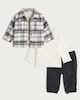 image 1 of F&F Baby 3-Piece Cotton Rich Shacket, Top and Trousers Set in Black