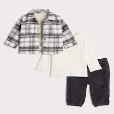 F&F Baby 3-Piece Cotton Rich Shacket, Top and Trousers Set in Black