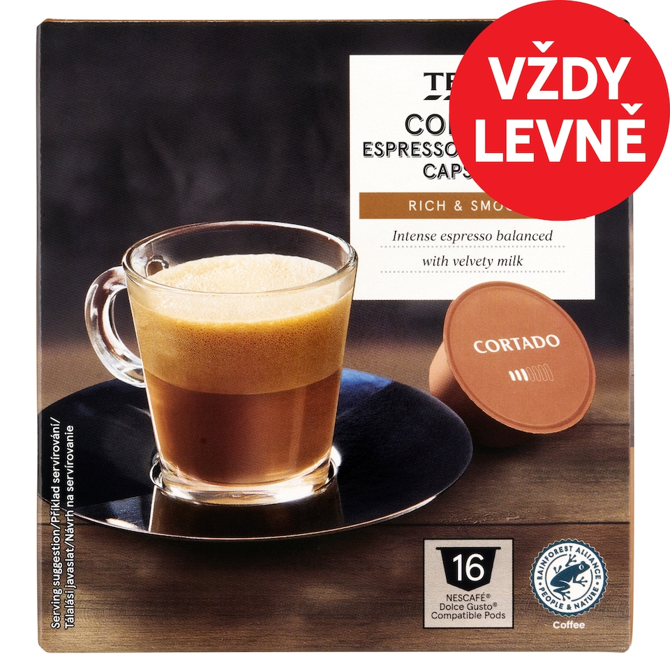 Tesco Rozpustná káva se sušeným plnotučným mlékem 16 x 6,3g (100,8g)