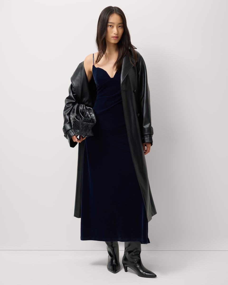 image 1 of F&F Velvet Strappy Midi Dress in Navy