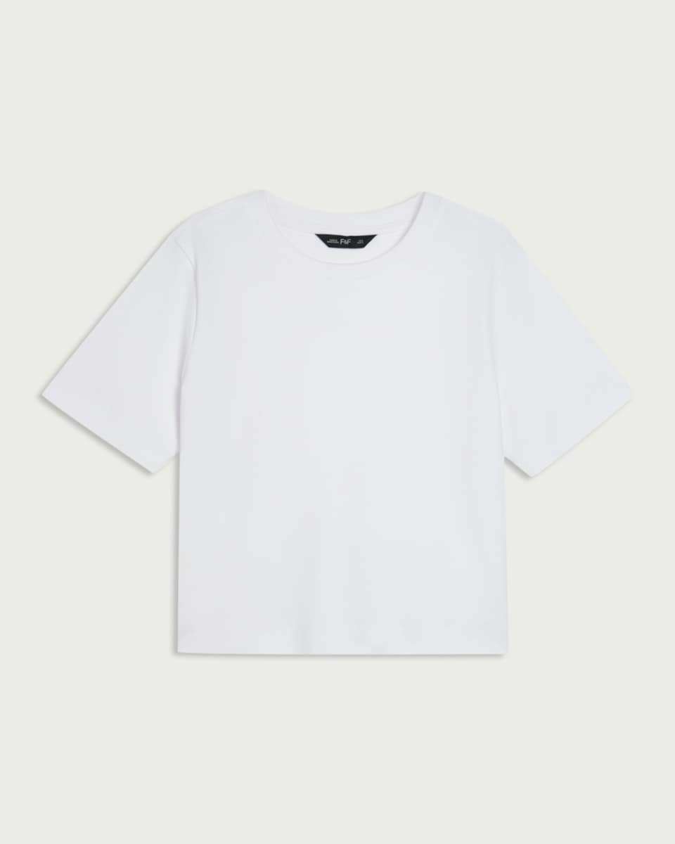 image 1 of F&F Pure Cotton Short Sleeved Crop Top in White