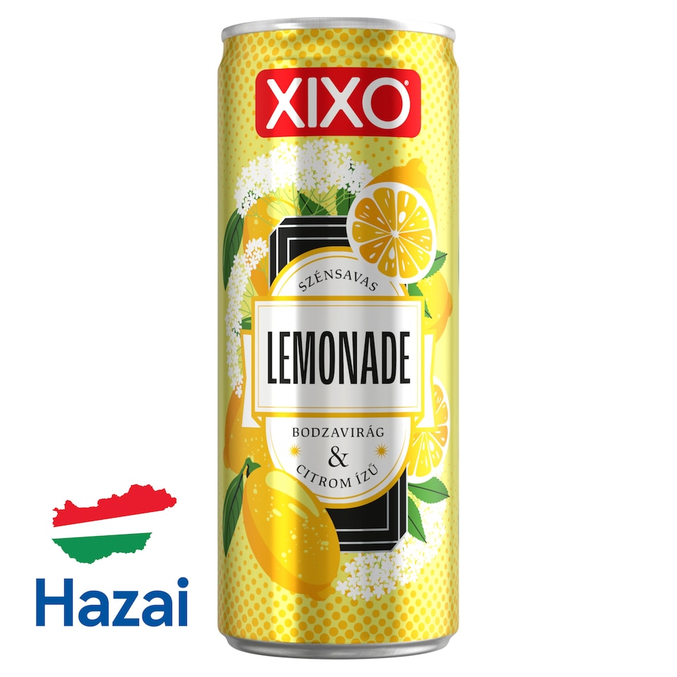 XIXO Lemonade bodzavirág- és citromízű, szénsavas üdítőital cukorral és édesítőszerekkel 250 ml