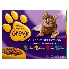 Tesco Cat Pouches Cuts In Gravy Select 12X100g