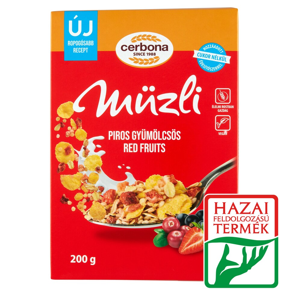 Cerbona piros gyümölcsös müzli cukor hozzáadása nélkül, édesítőszerrel 200 g