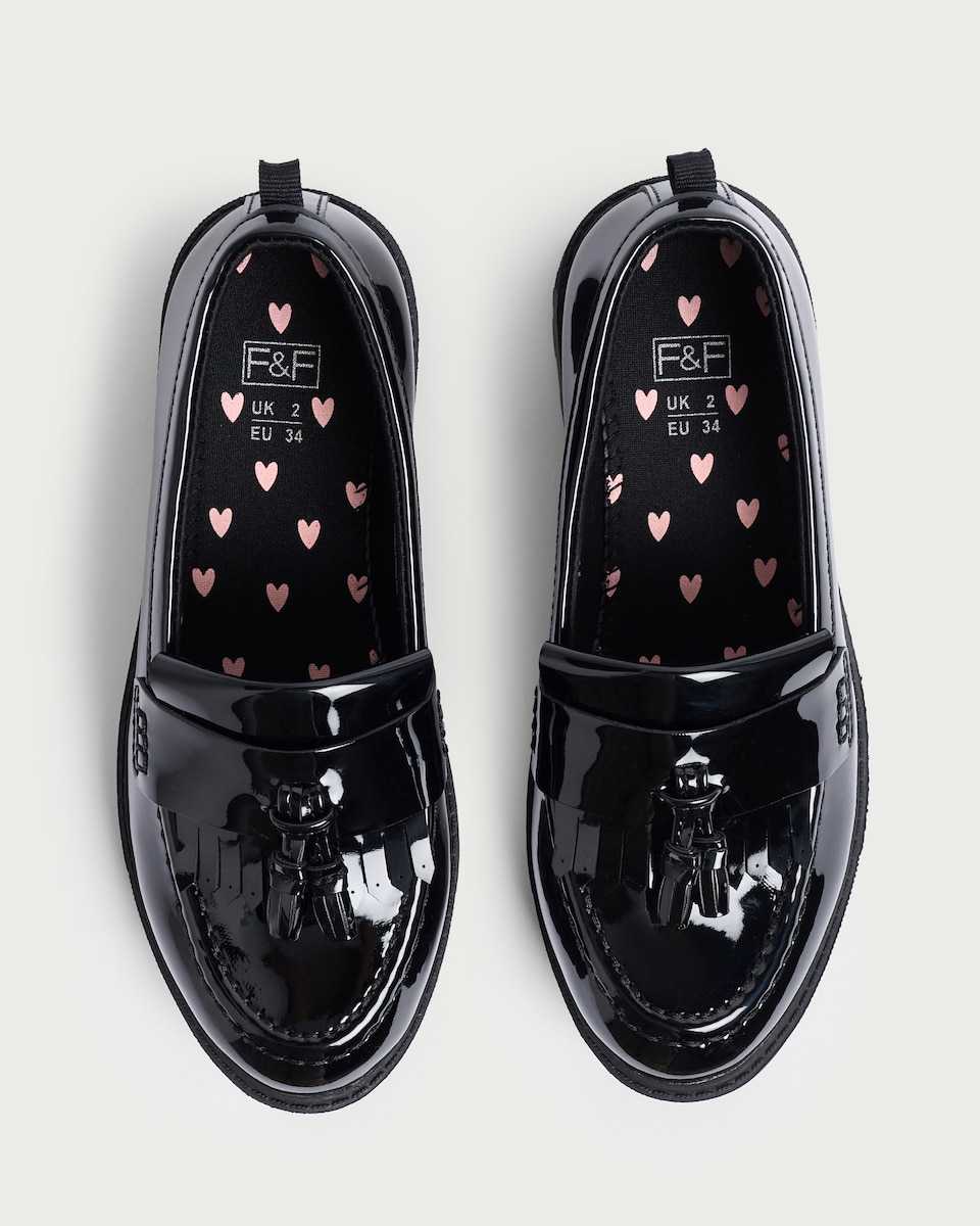 image 1 of F&F Patent Tassel Loafers in Black