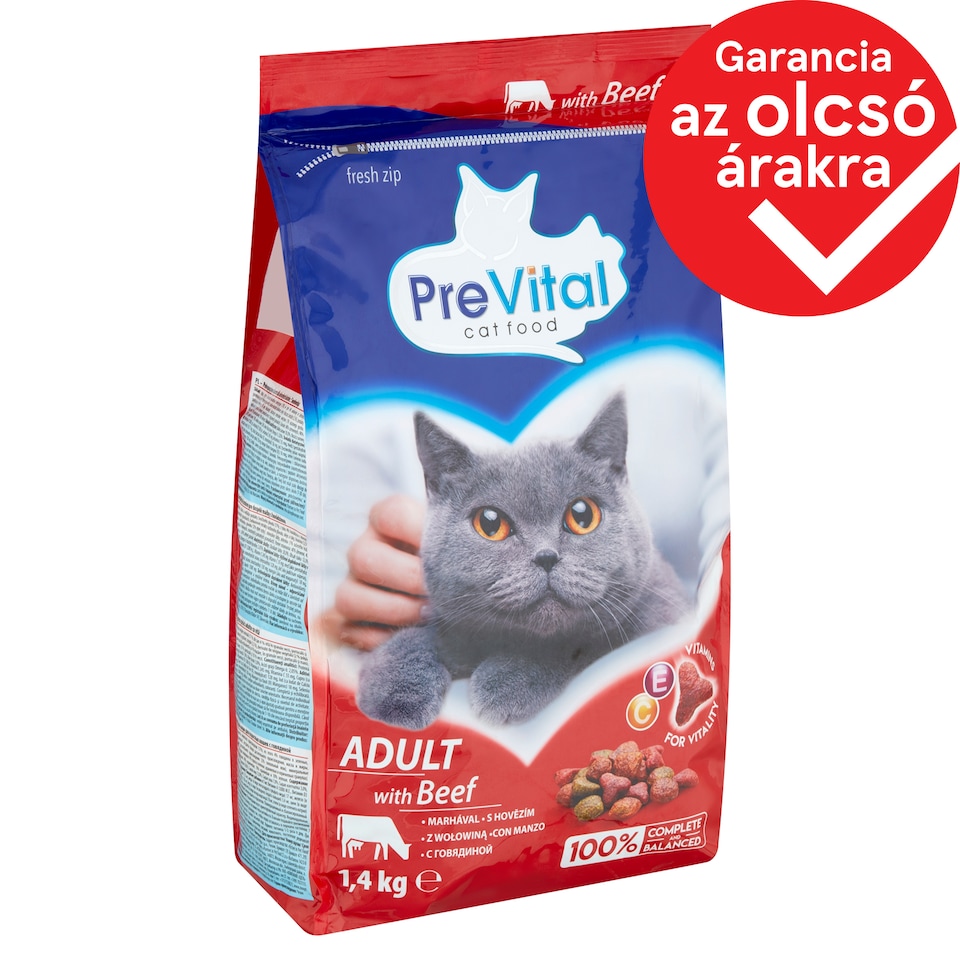PreVital száraz macskaeledel, macskatáp felnőtt macskáknak marhával 1,4 kg