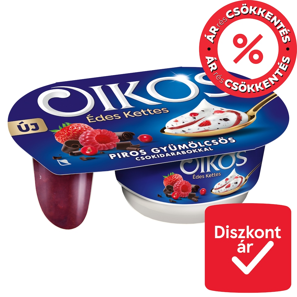 Danone Oikos Édes Kettes élőflórás édesített joghurt piros gyümölcsös szósszal 118 g