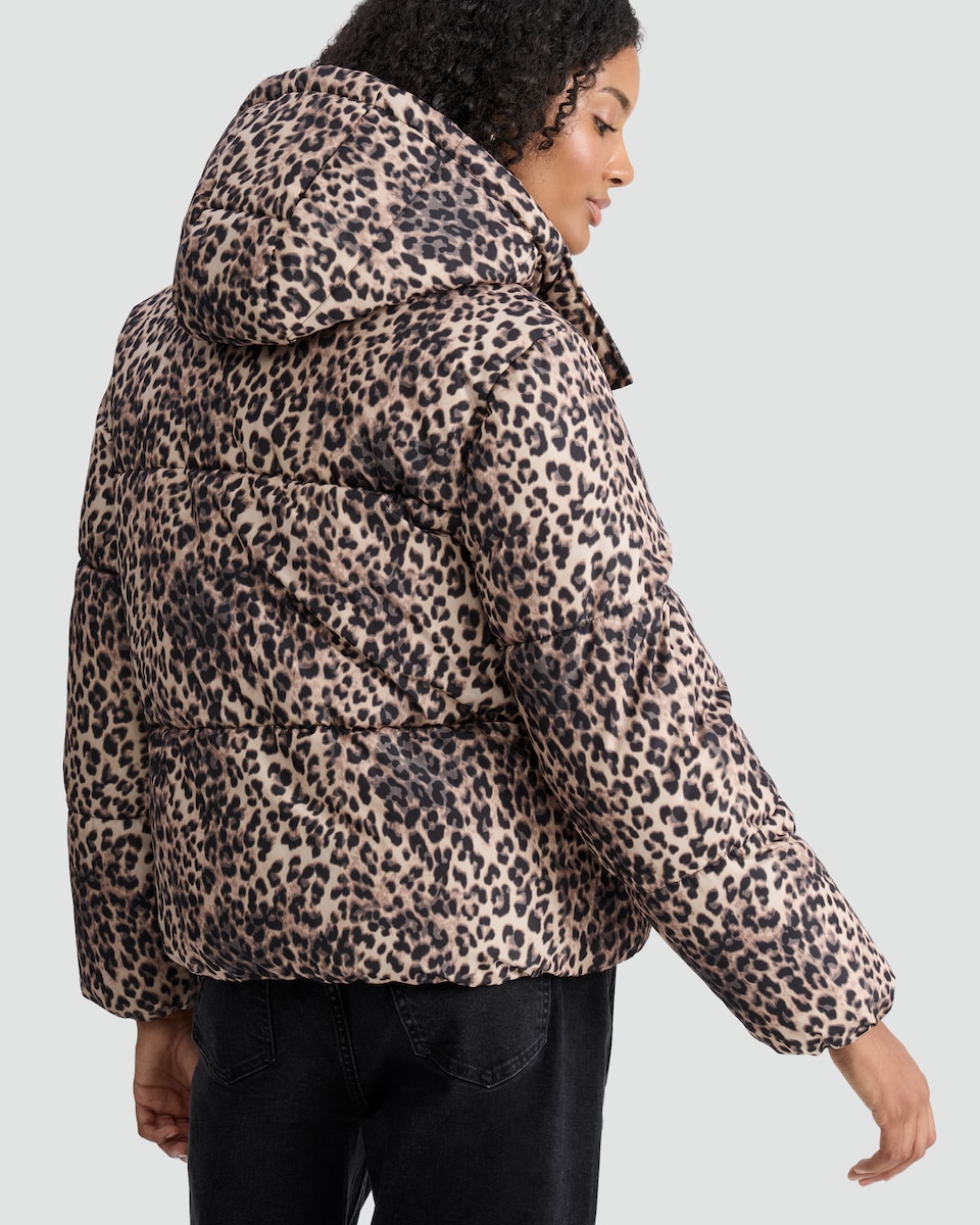 image 1 of F&F Leopard Print Shower Resistant Puffer Jacket in Multi Brown