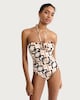 image 1 of F&F Chain Print Halter Neck Bandeau Swimsuit in Multi Orange