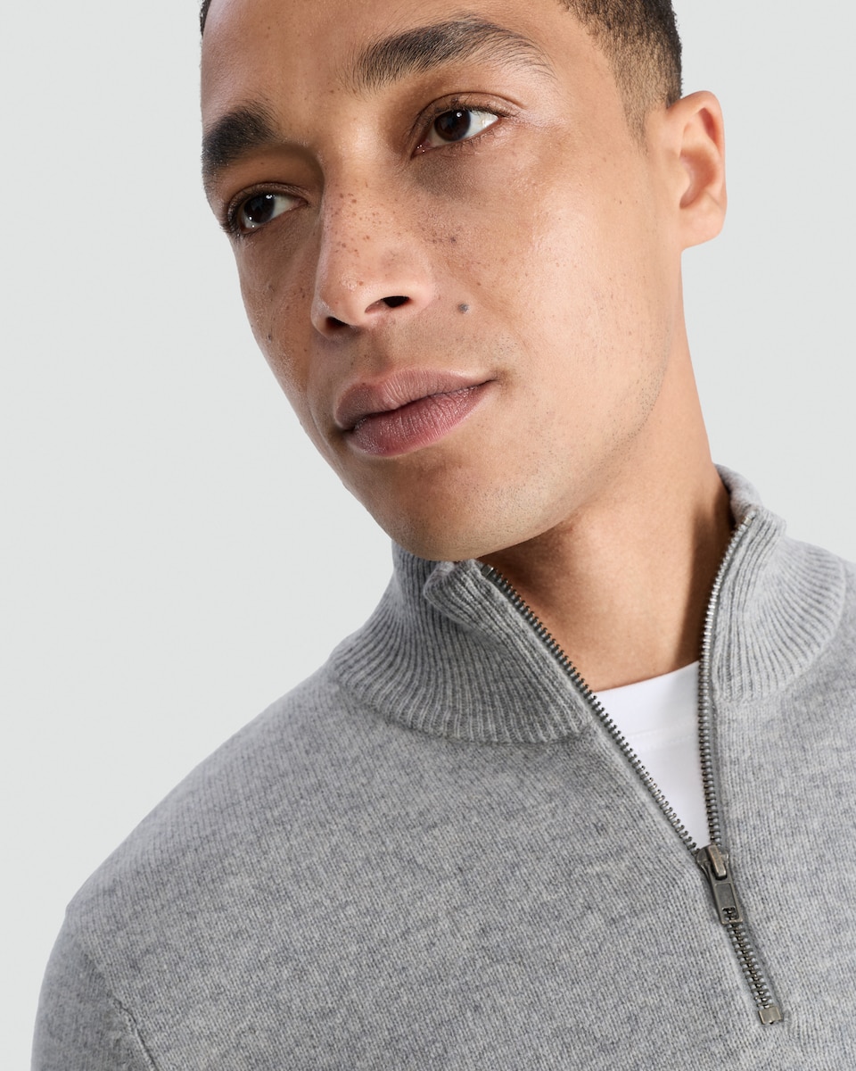 image 1 of F&F Lambswool Knitted Half Zip Jumper in Grey