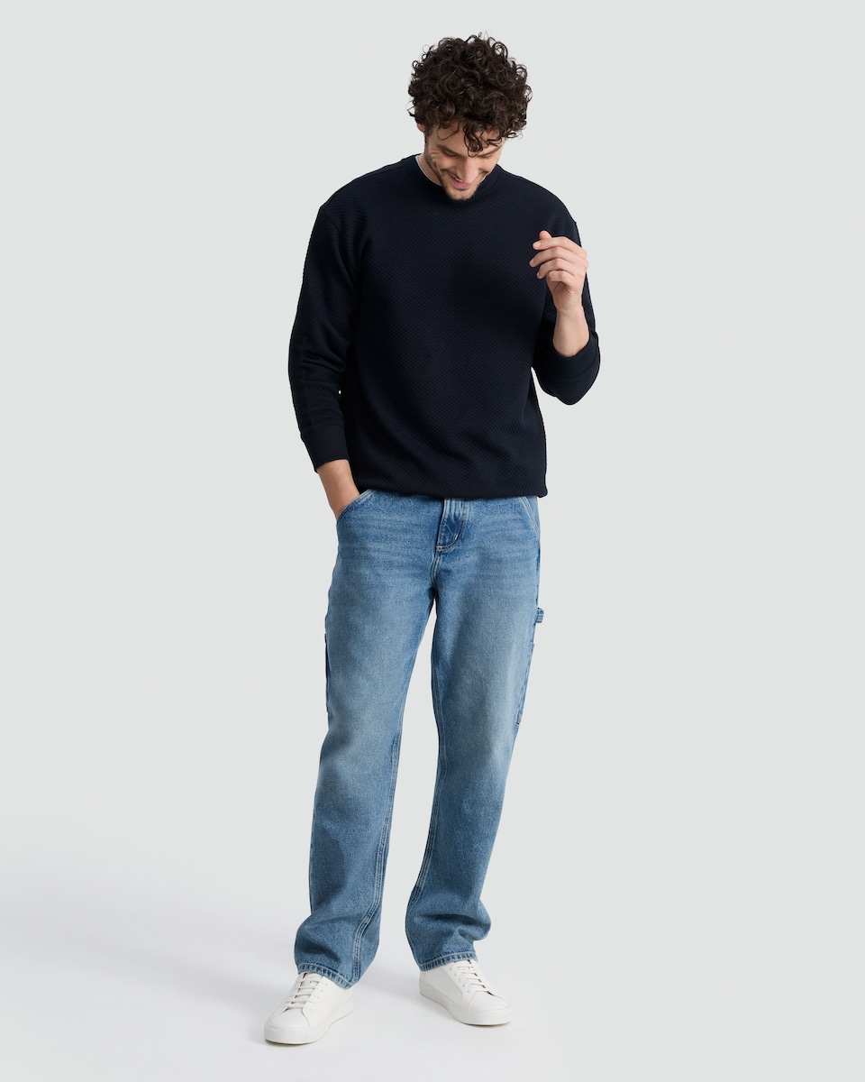 image 1 of F&F Quilted Textured Crew Sweatshirt in Navy